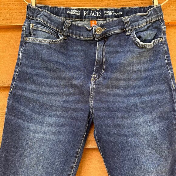 Childrens Place Boys Size 16 Stretch Adjustable Waist Straight Leg Dark Wash Jea - Picture 4 of 15